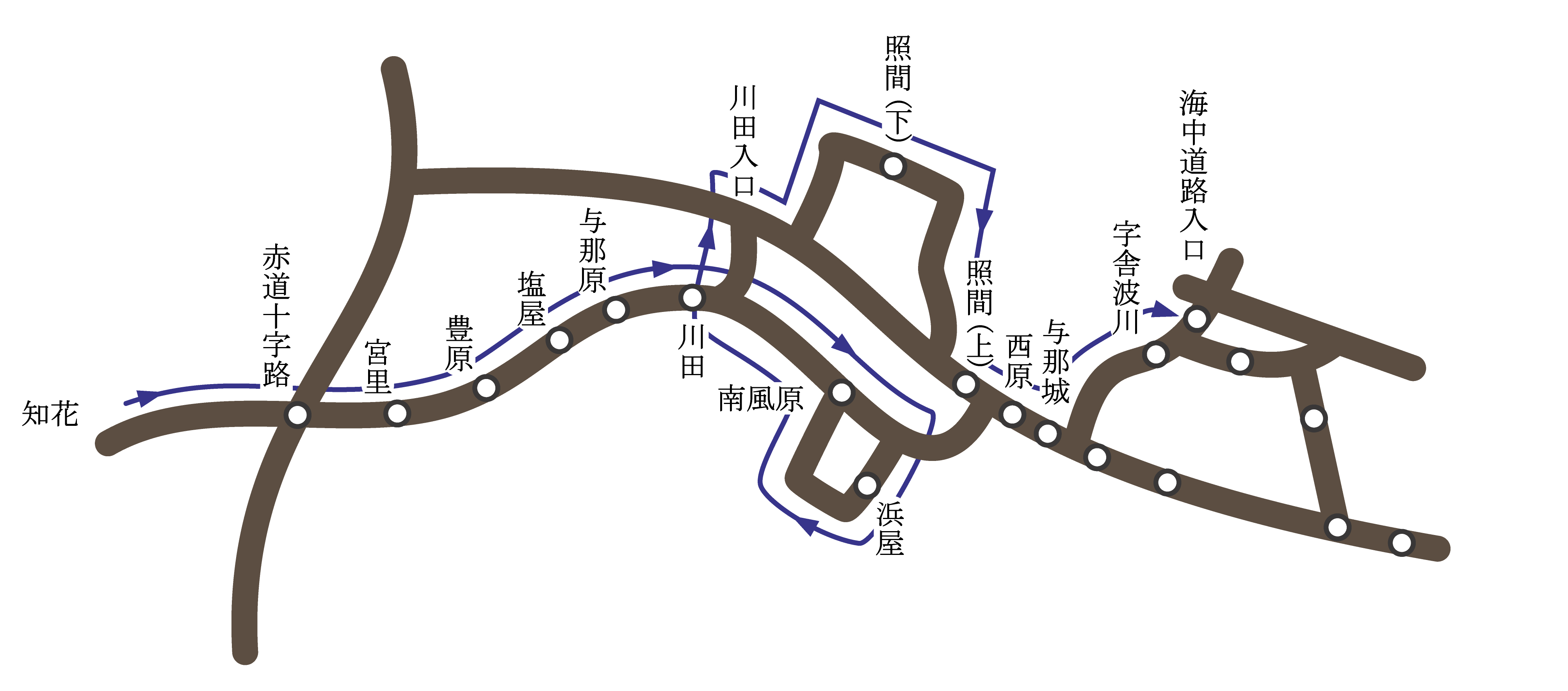 バス運行時刻表(クリニック→与勝、下り)